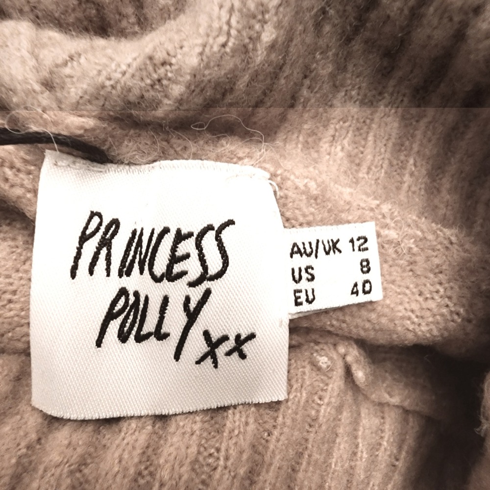Princess Polly Zahara 90s Cropped‎ Turtleneck Sweater Beige Balloon Sleeve US 8 - Picture 3 of 5